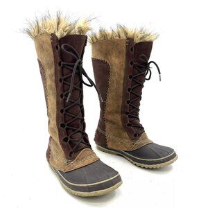 Sorel Cate The Great Brown Leather Winter Snow Boot Women's Size 10